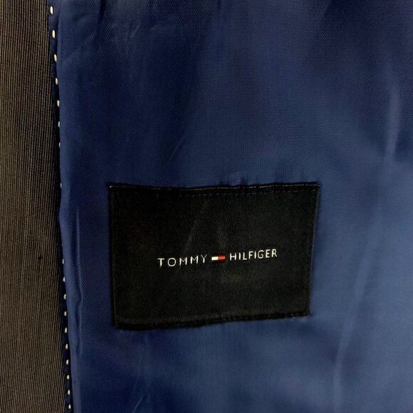 Tommy Hilfiger Wool Lycra 2 Button Suit Jacket 44R Blue Striped Peak Lapel Extra - Picture 8 of 11